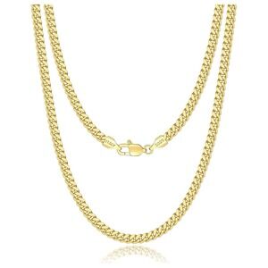 18k Gold Plated Solid 925 Sterling Silver Cuban Chain Necklace Men Ladies New